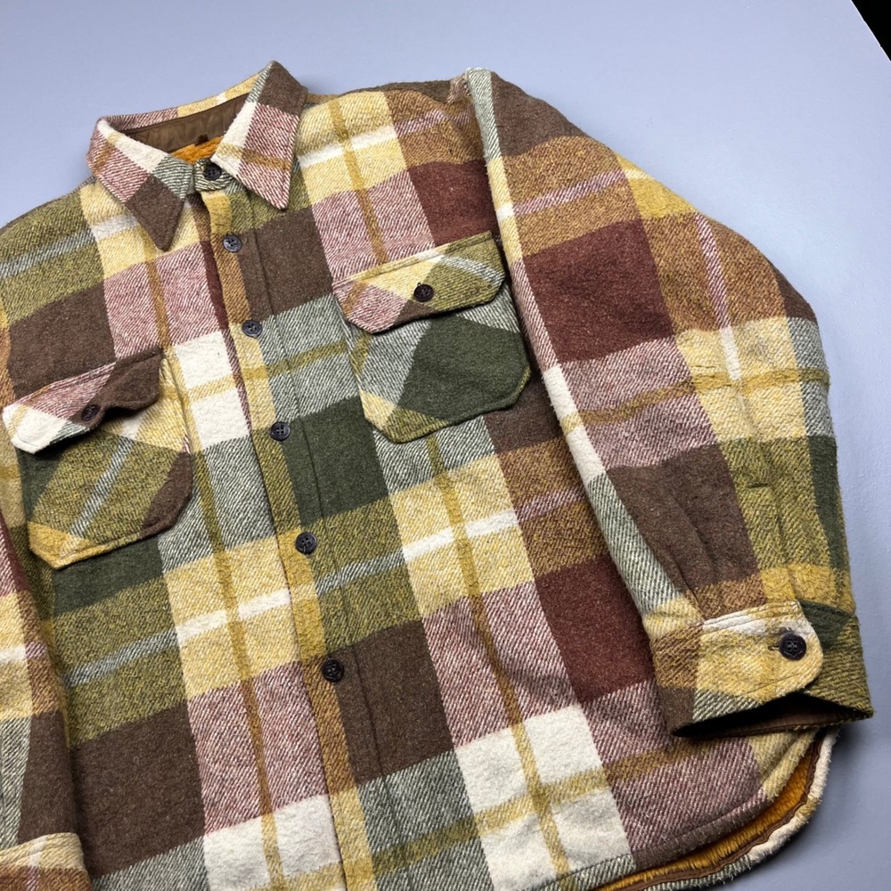 Vintage C.P.O. Weather-Gay Flannel Shirt Jacket Mens L Mayo Shadow Plaid 60s
